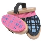 Brush with wooden back, pink check