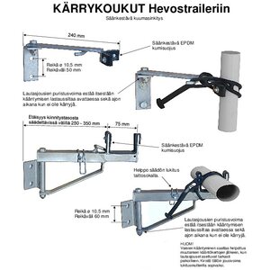 Kärrykoukut hevostraileriin, sis. Kiinnityskumit