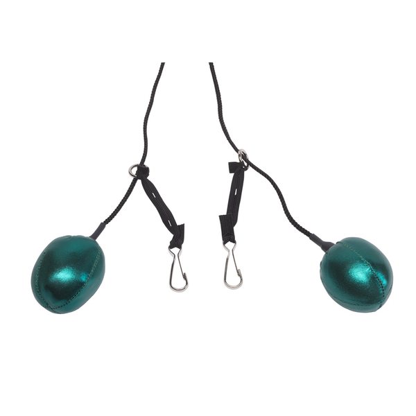 Ear balls with nylon strap w. emerald colour plugs