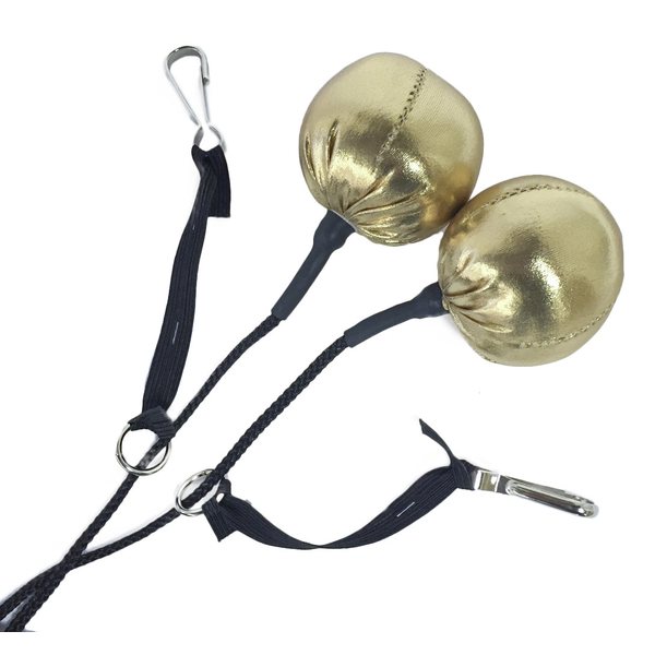 Ear balls with nylon strap and with gold earplugs