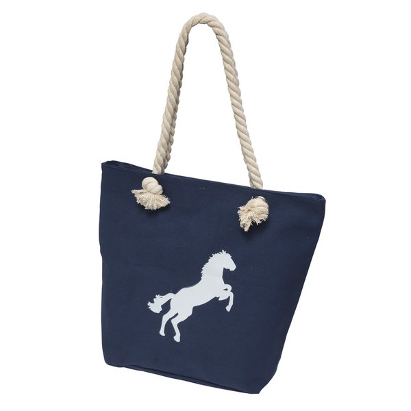 Canvas bag with horse print, navy