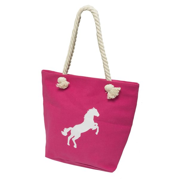 Canvas bag with horse print, pink