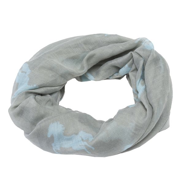 Horse Comfort Scarf with horses, grey / turquoise horses,  hc
