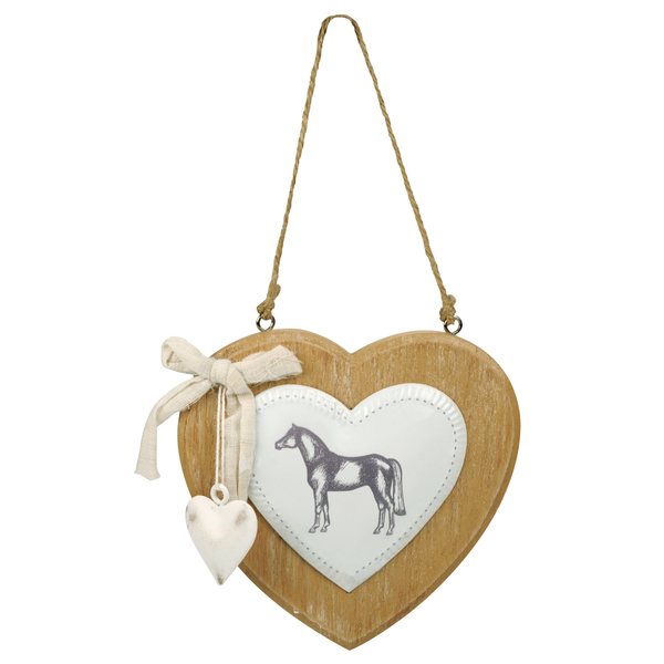 Heart ornament wood and metal, horse