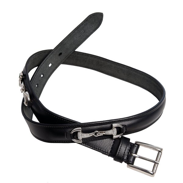 Leather belt black with crystalbits, horse comfort